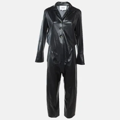 Nanushka Black Faux Leather Button Up Ana Jumpsuit