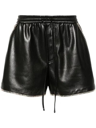 NANUSHKA BLACK FAUX-LEATHER DRAWSTRING SHORTS