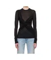Nanushka Black Izolda Draped Mesh Jersey T-shirt In Black