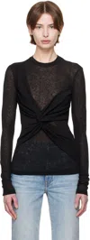 Nanushka Black Izolda Draped Mesh Jersey T-shirt In Blk Black
