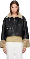 Nanushka Jemma Jacket Shearling Trim In Cornstalk/black