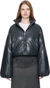 Nanushka Black Lilima Down Vegan Leather Jacket In Blue
