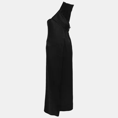 Pre-owned Nanushka Black Satin Twisted Neck Dress S