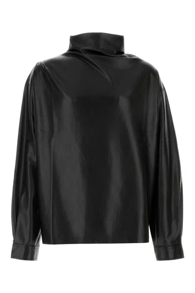 NANUSHKA BLACK SYNTHETIC LEATHER MIKAEL TOP