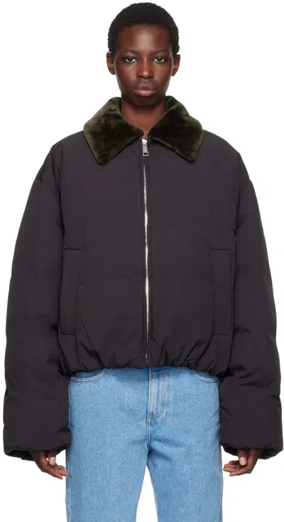 Nanushka Black Zacharie Down Jacket In Black/dark Khaki