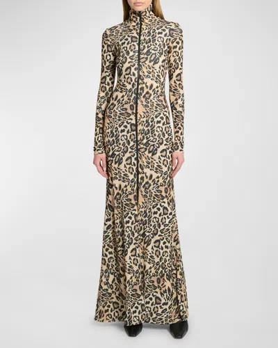 Nanushka Blaize Leopard Turtleneck Maxi Dress In Braun