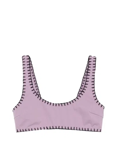 Nanushka Blanket-stitch Bikini Top In Purple