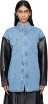 Nanushka Zinnie Shirt Jacket Mid Blue/black In Dnmblk Mid Blue/blac