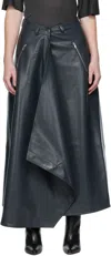 Nanushka Blue Neith Draped Vegan Leather Maxi Skirt In Black