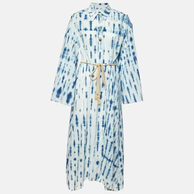 Pre-owned Nanushka Blue Tie-dye Print Cotton Belted Long Dress Xs