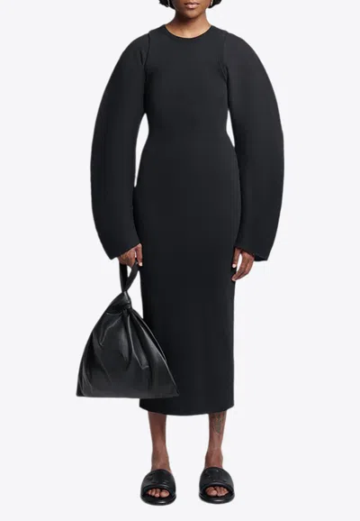 Nanushka Boone Rounded-sleeved Midi Dress In Black