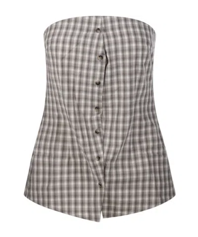Nanushka Brites Checked Strapless Top In Gray