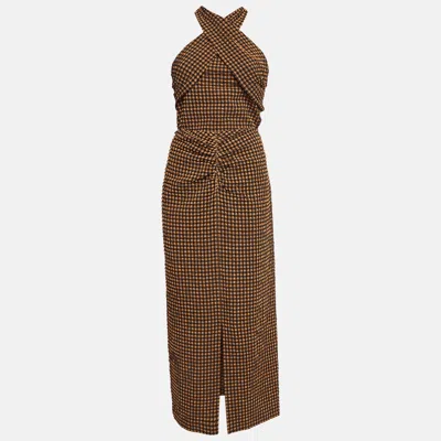 Pre-owned Nanushka Brown Checked Seersucker Skirt And Top Set L