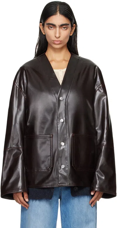 Nanushka Brown Edee Vegan Leather Jacket In Dark Brown