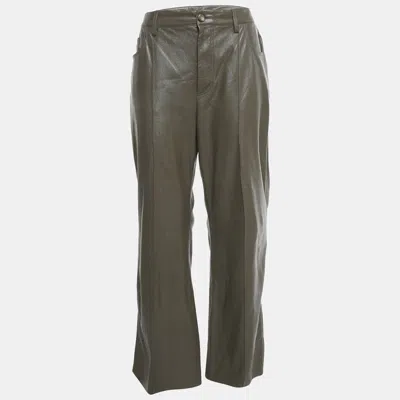 Pre-owned Nanushka Brown Faux Leather Wide Leg Trousers Xl