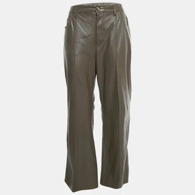 Nanushka Brown Faux Leather Wide Leg Trousers Xl