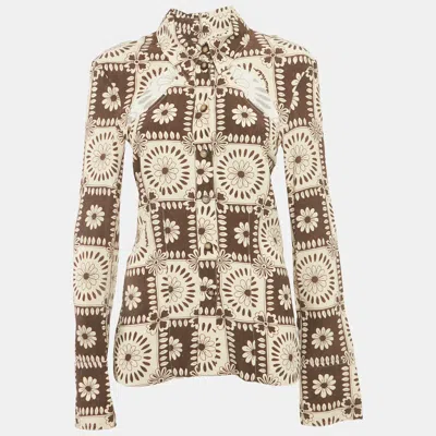 Pre-owned Nanushka Brown Floral Print Crepe Cut-out Shirt S