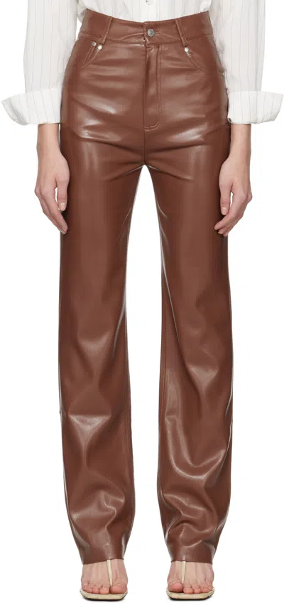Nanushka Brown Jacoba Vegan Leather Trousers