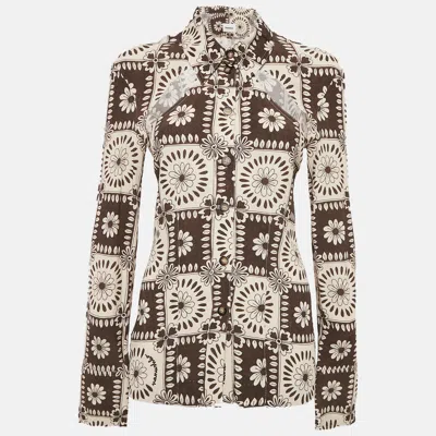 Nanushka Brown Printed Crepe Cut-out Detail Blouse