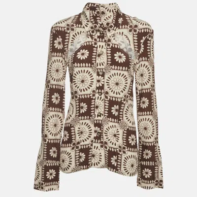 Pre-owned Nanushka Brown Printed Crepe Cut-out Detail Huyen Shirt S