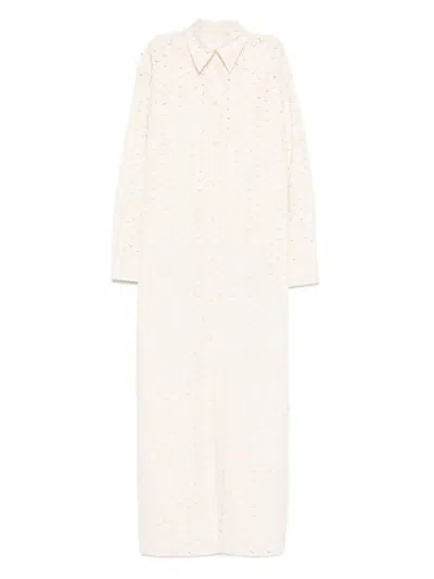 Nanushka Button-front Perforated Dress In Neutral