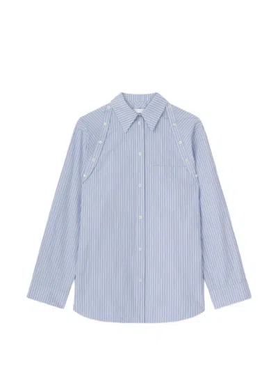 Nanushka Button-off-shoulder Striped Shirt In Blue