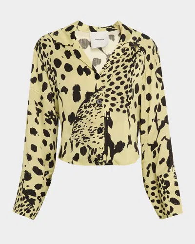Nanushka Cadie Cheetah-print Georgette Blouse In Brown