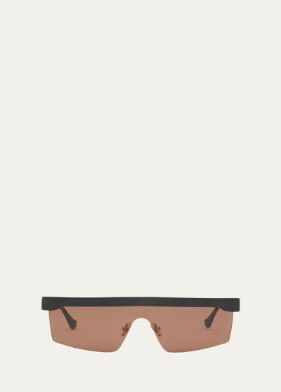 Nanushka Callias Flat-top Acetate Shield Sunglasses In Brown