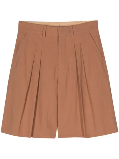 Nanushka Carsten Pleated Cotton Shorts In Brown