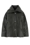 Nanushka Charcoal Synthetic Leather Down Jacket In Midnightgreen
