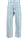 Nanushka Check Logo-print Cropped Jeans In 蓝色