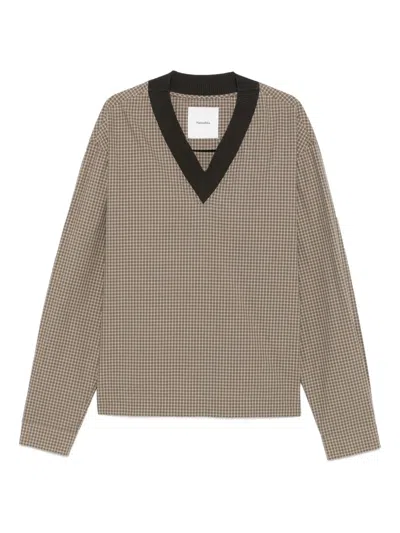 Nanushka Checked V-neck Top In Brown
