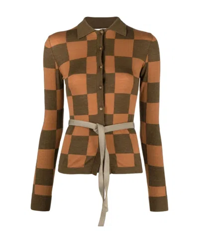 Nanushka Checkerboard Button-up Cardigan In Brown