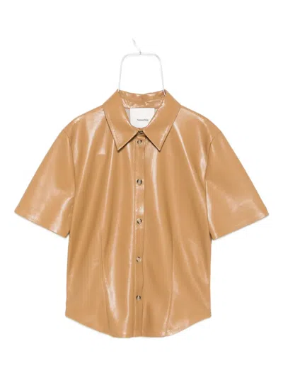 Nanushka Clare Button-up Short-sleeve Shirt In Gold
