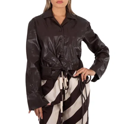 Nanushka Coffee Ground Merano Wrap Long Sleeves Top In Black
