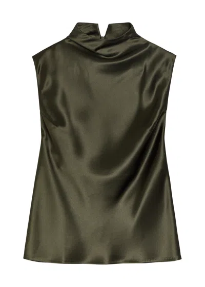 Nanushka Colson Satin Cowl-neck Top In Green