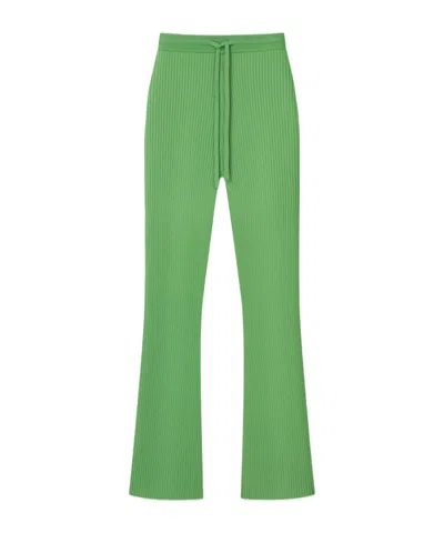 Nanushka Cornelie Ribbed-knit Flared Trousers In Green