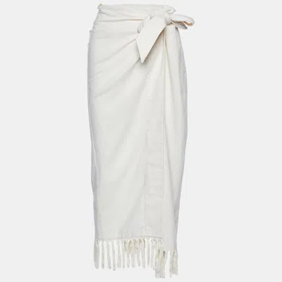 Pre-owned Nanushka Cream Cotton Randi Fringed Wrap Skirt M