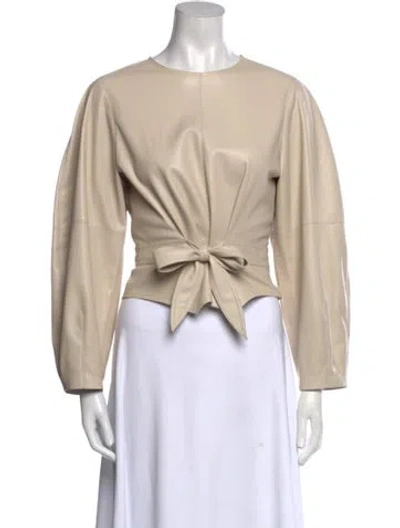 Pre-owned Nanushka Crew Neck Long Sleeve Crop Top In Neutral