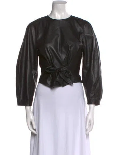 Pre-owned Nanushka Crew Neck Three-quarter Sleeve Crop Top In Black