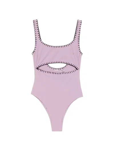 Nanushka Crochet-trim Cut-out Swimsuit In Purple
