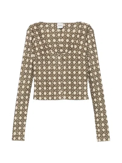 Nanushka Cropped Geometric-print Cardigan In Brown