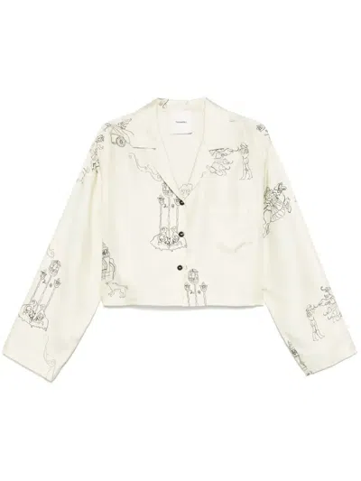 Nanushka Cropped Pajama Shirt In Neutral