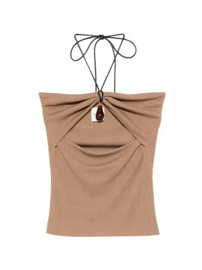 Nanushka Cut-out Strap Bandeau Top In Neutral
