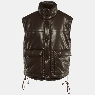 Pre-owned Nanushka Dark Brown Quilted Faux Leather Vest Jacket M