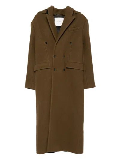 Nanushka Detachable-hood Double-breasted Coat In Brown
