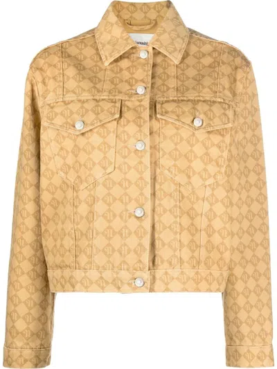 Nanushka Diamond Logo-print Denim Jacket In Neutrals