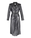 Nanushka Double Breasted Belted Coat In Black Leather In Black