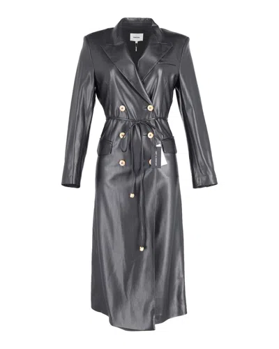 Nanushka Double Breasted Belted Coat In Black Leather