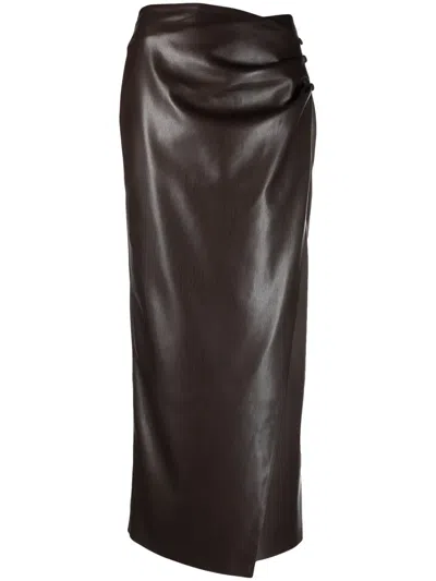 Nanushka Draped Faux-leather Maxi Skirt In Brown